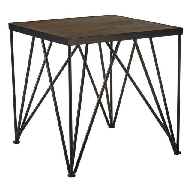 "Fusion Living Industrial Style Dark Wood and Metal Square Side Table "