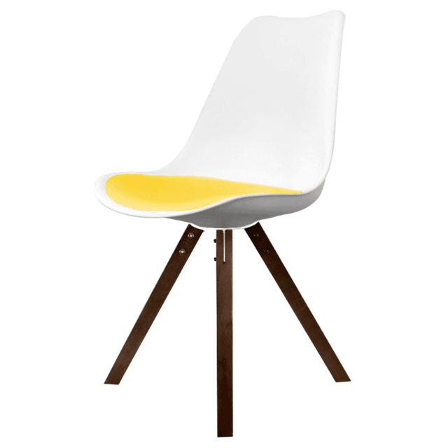 "Fusion Living Soho White and Yellow Dining Chair with Square Pyramid Dark Wood Legs "