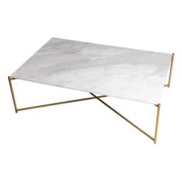 "Gillmore White Marble Rectangular Coffee Table with Brass Cross Base "