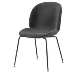 "Fusion Living OUTLET Luxurious Dark Grey Velvet Dining Chair With Black Metal Legs "