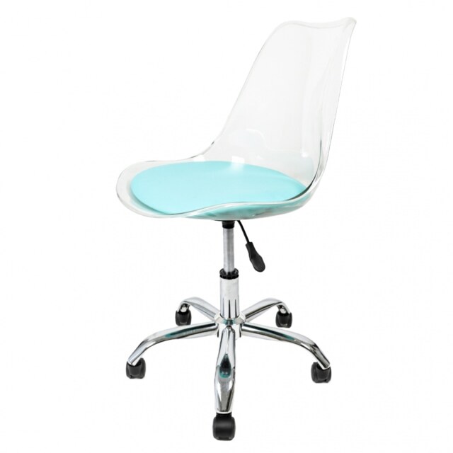 "Fusion Living Soho Clear and Aqua Plastic Desk Chair with Swivel Base "