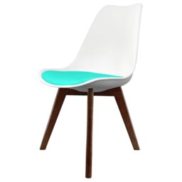 "Fusion Living Soho White and Aqua Blue Dining Chair with Squared Dark Wood Legs - interlock "