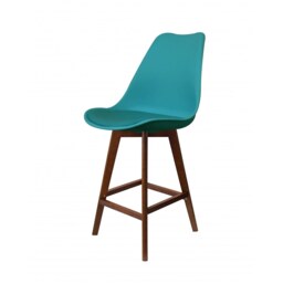 "Fusion Living Soho Teal Plastic Bar Stool with Dark Wood Legs "
