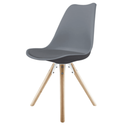 "Fusion Living Soho Dark Grey Plastic Dining Chair with Pyramid Light Wood Legs "