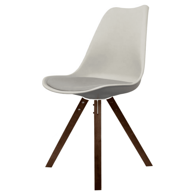 "Fusion Living Soho Light Grey Plastic Dining Chair with Square Pyramid Dark Wood Legs "