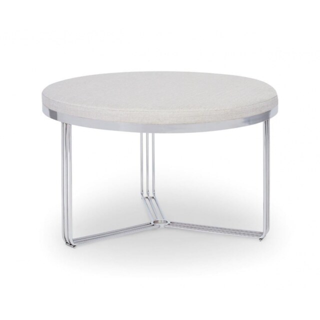 Gillmore Deco - Medium Circular Coffee Table With Natural Fabric and Chrome Frame Table Top Finish: Natural, Frame Colour: Polished Chrome