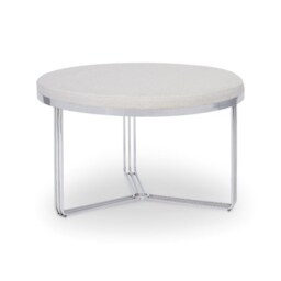 Gillmore Deco - Medium Circular Coffee Table With Natural Fabric and Chrome Frame Table Top Finish: Natural, Frame Colour: Polished Chrome
