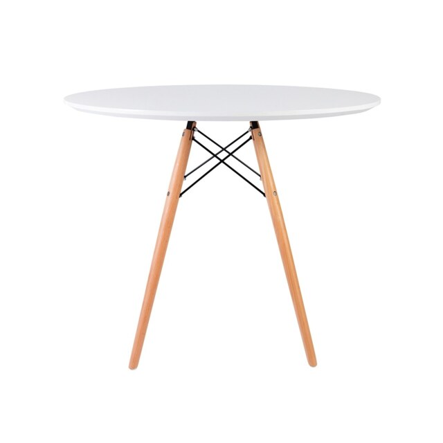 "Fusion Living Soho Medium White Circular Dining Table with Beech Wood Legs "