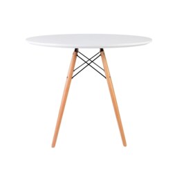 "Fusion Living Soho Medium White Circular Dining Table with Beech Wood Legs "