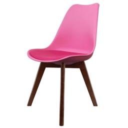"Fusion Living Soho Bright Pink Plastic Dining Chair with Squared Dark Wood Legs - interlock "