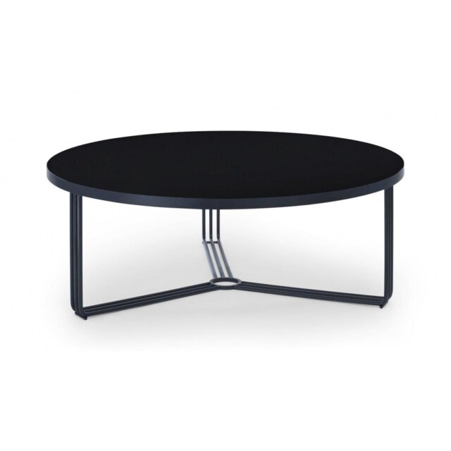 Gillmore Deco - Large Circular Coffee Table With Black Glass Top and Black Powder Frame Table Top Finish: Black Glass, Frame Colour: Black Powder