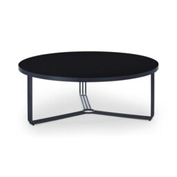 Gillmore Deco - Large Circular Coffee Table With Black Glass Top and Black Powder Frame Table Top Finish: Black Glass, Frame Colour: Black Powder