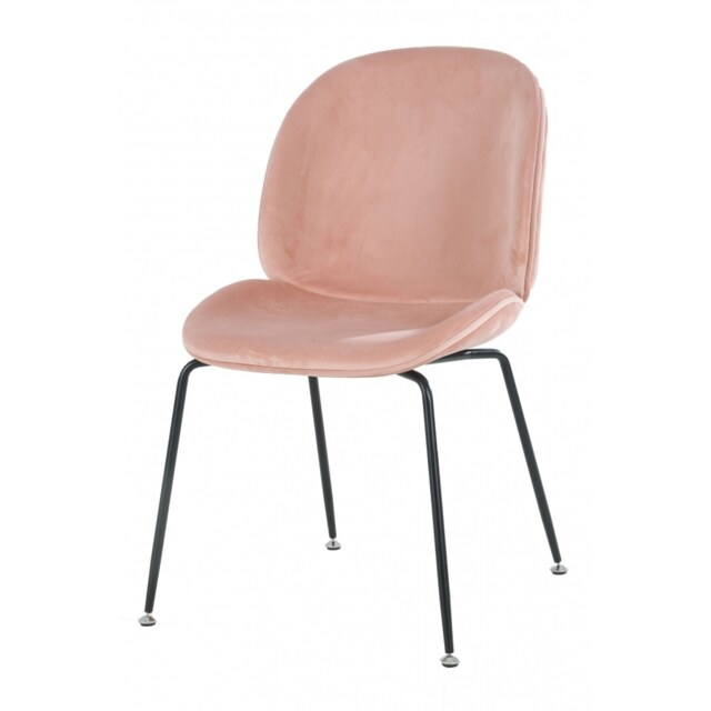 "Fusion Living OUTLET Luxurious Blush Pink Velvet Dining Chair with Black Metal Legs "