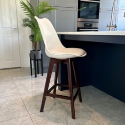 "Fusion Living Soho Vanilla Plastic Bar Stool with Dark Wood Legs "