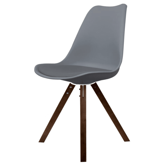 "Fusion Living Soho Dark Grey Plastic Dining Chair with Square Pyramid Dark Wood Legs "
