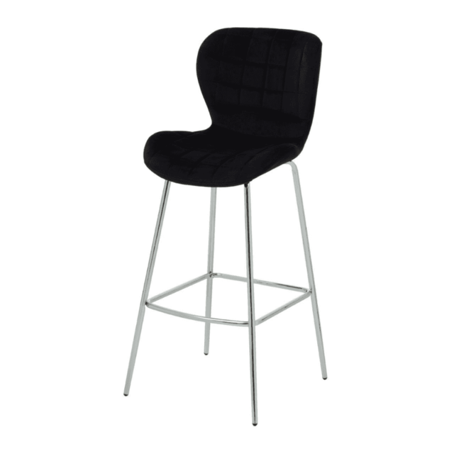 "Fusion Living Quilted Black Velvet Barstool with Chrome Metal Legs "