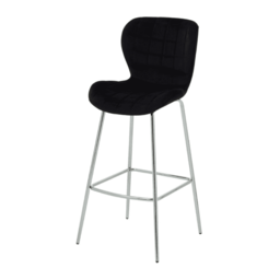 "Fusion Living Quilted Black Velvet Barstool with Chrome Metal Legs "