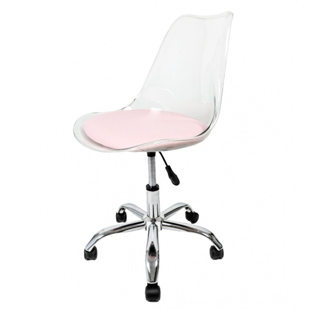 "Fusion Living Soho Clear and Blush Pink Plastic Desk Chair with Swivel Base "