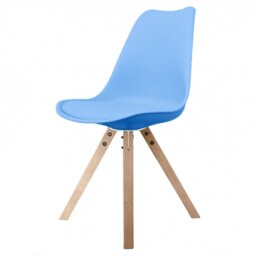 "Fusion Living Soho Blue Dining Chair with Square Pyramid Light Wood Legs "