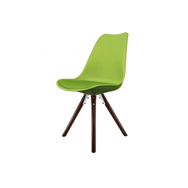 "Fusion Living Soho Green Plastic Dining Chair with Pyramid Dark Wood Legs "