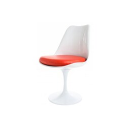 Fusion Living Chelsea Set - White Medium Circular Table with Two Chairs - Red PU Chair Colour: Red PU