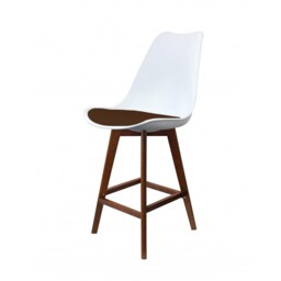 "Fusion Living Soho White and Chocolate Brown Plastic Bar Stool with Dark Wood Legs "