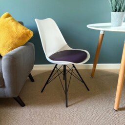 "Fusion Living Soho White and Aubergine Purple Plastic Dining Chair with Black Metal Legs "