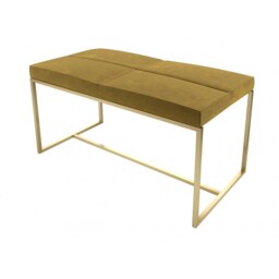 Gillmore Luxe - Upholstered Mustard Yellow Velvet Large Stool With Brushed Brass Frame Frame Colour: Brushed Brass, Seat Colour: Mustard Yellow
