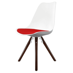 "Fusion Living Soho White and Red Dining Chair with Pyramid Dark Wood Legs "