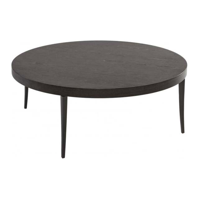 "Gillmore Circular Coffee Table in Dark Charcoal Wood with Gun Metal Legs "