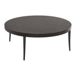 "Gillmore Circular Coffee Table in Dark Charcoal Wood with Gun Metal Legs "