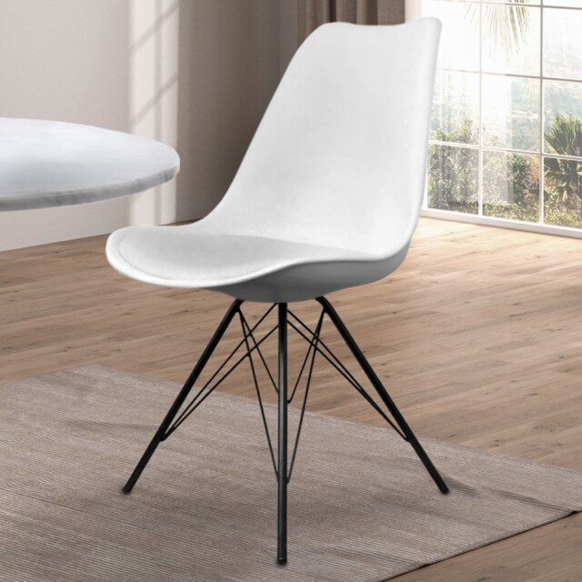 "Fusion Living Soho White Plastic Dining Chair with Black Metal Legs "