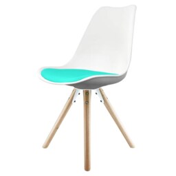 "Fusion Living Soho White and Aqua Blue Dining Chair with Pyramid Light Wood Legs "