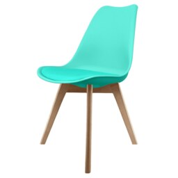"Fusion Living Soho Aqua Blue Plastic Dining Chair with Squared Light wood Legs - interlock "