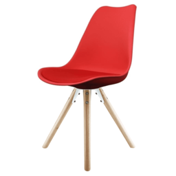 "Fusion Living Soho Red Plastic Dining Chair with Pyramid Light Wood Legs "