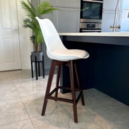 "Fusion Living Soho White Plastic Bar Stool with Dark Wood Legs "