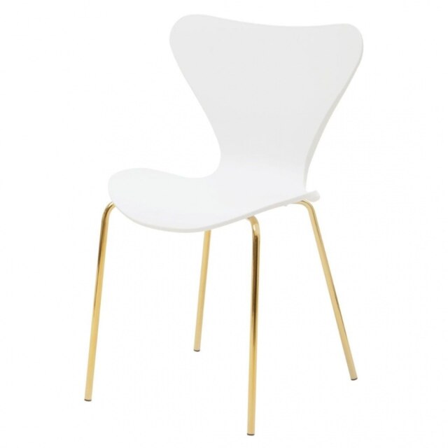 "Fusion Living Luxe White Plastic Moulded Dining Chair With Gold Metal Legs "