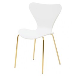 "Fusion Living Luxe White Plastic Moulded Dining Chair With Gold Metal Legs "