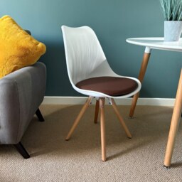 "Fusion Living Soho White and Chocolate Brown Plastic Dining Chair with Pyramid Light Wood Legs "