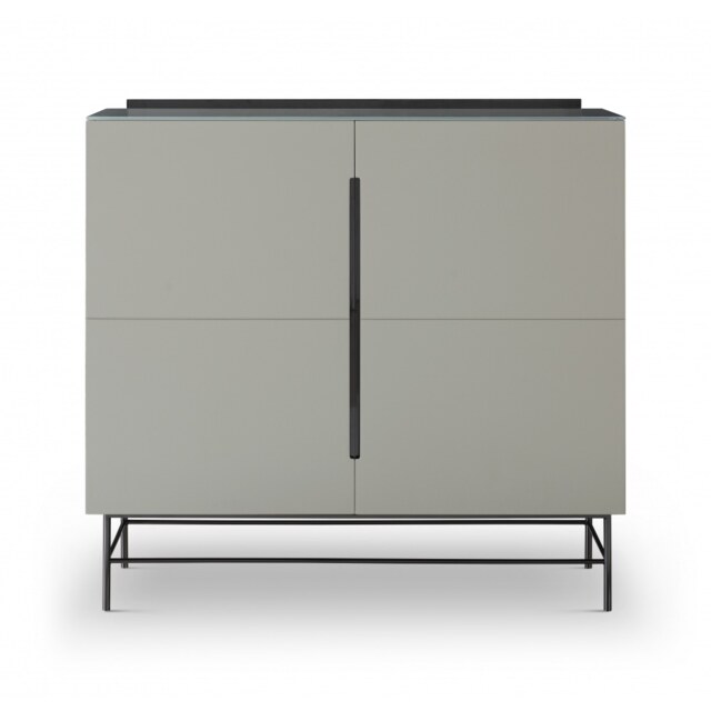 Gillmore Sleek - Contemporary Two Door High Sideboard In Grey With Black Chrome Frame And Accents Frame/Handle Colour: Black Chrome, Unit Colour: Grey