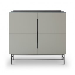 Gillmore Sleek - Contemporary Two Door High Sideboard In Grey With Black Chrome Frame And Accents Frame/Handle Colour: Black Chrome, Unit Colour: Grey