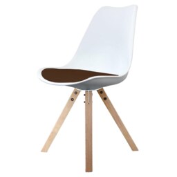 "Fusion Living Soho White and Chocolate Brown Plastic Dining Chair with Square Pyramid Light Wood Legs "