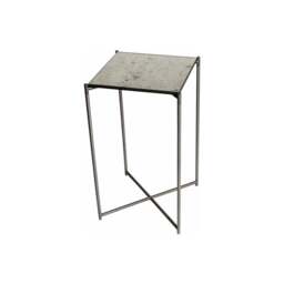 "Gillmore Antiqued Glass Square Lamp Table with Gun Metal Cross Base "