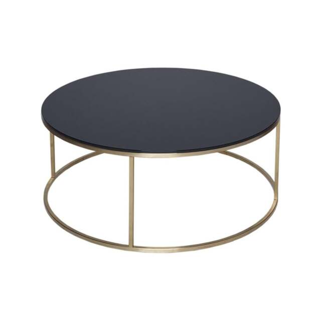 "Gillmore Black Glass and Gold Metal Contemporary Circular Coffee Table "