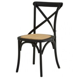"Fusion Living Cross Back Black Oak Wood And Weave Dining Chair "