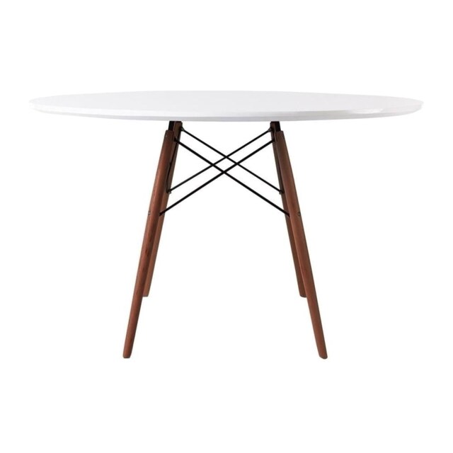 "Fusion Living Soho Large White Circular Dining Table with Walnut Wood Legs "