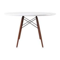 "Fusion Living Soho Large White Circular Dining Table with Walnut Wood Legs "