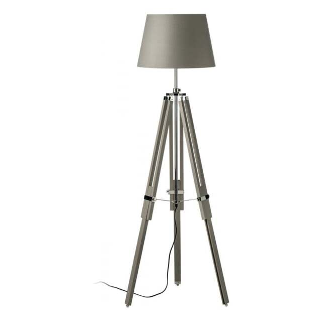 "Fusion Living Grey Wood and Chrome Tripod Floor Standing Lamp "