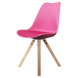 "Fusion Living Soho Bright Pink Plastic Dining Chair with Square Pyramid Light Wood Legs "