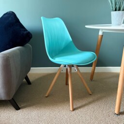 "Fusion Living Soho Aqua Blue Plastic Dining Chair with Lightwood Pyramid Legs "